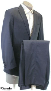Joseph By Jos A Bank Slim Fit Suit Mens Blue Striped Wool 41L Flat Fronts 34" W - Picture 1 of 11