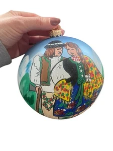 Vintage handbemalt und mundgeblasen Jumbo Polen 8" Glas Ornament Weihnachten Volkskunst - Bild 1 von 5