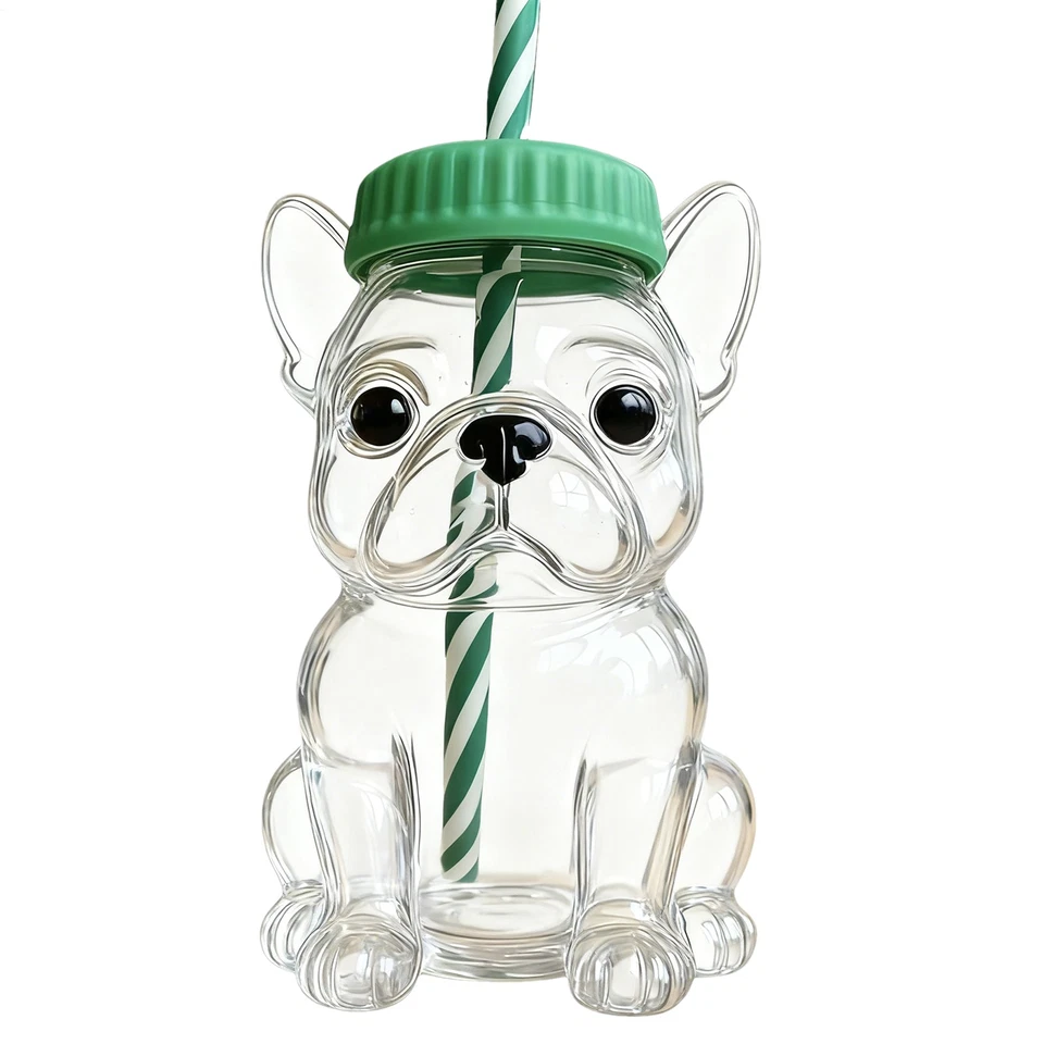 Taza de café helado reutilizable taza para sorber de paja para amante de perros taza de vidrio en forma de perro regalo Foto 1 de 4