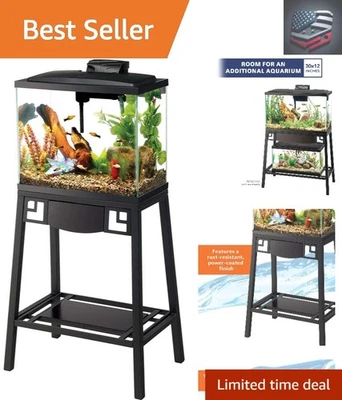Elegante soporte de acuario de metal de 30" L X 12" W para tanques de 20/29 galones - negro/marrón Foto 1 de 4