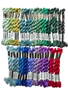 DMC Cotton Perle #3 Lot of 42 Green Blue Red Purple Embroidery Floss Thread - Picture 1 of 3