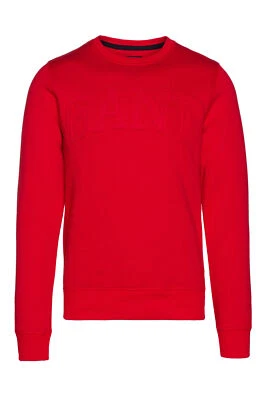 Sudadera para hombre Gant con cuello en C en relieve, mediana, roja brillante Foto 1 de 3