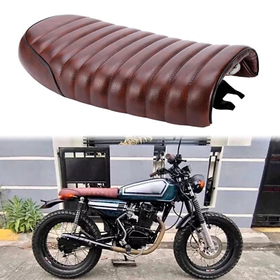 For Honda CB125 CB175 CB250 CB350 Dark Brown Leather Cafe Racer Seat Flat Saddle - Image 1 of 4