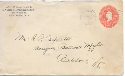 U.S.A. EMBOSSED TRADE COVER 14/7/1902 NEW YORK - READSBORO Vt.; GREAT MARKS. - Image 1 of 3