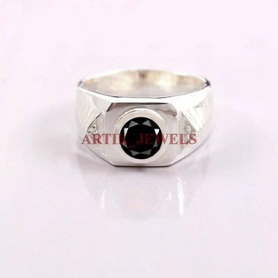 Anillo De Plata Esterlina 925 Con Piedra Natural Ónix Negro Para Hombre #5442 - Imagen 1 de 3
