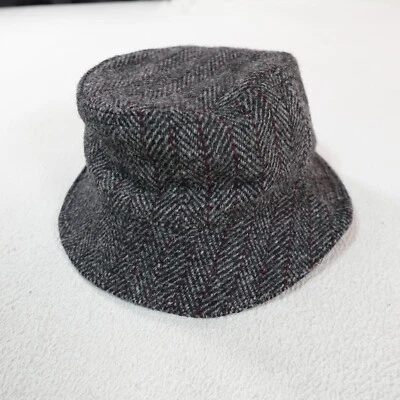 复古羊毛粗花呢桶帽中号灰色人字形户外鱼类贫血 — 第 1/4 张图片