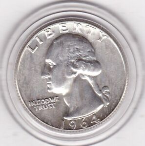 Sharp   1964  D  Washington  Quarter   (90% Silver)  Coin,  25  Cents.