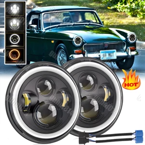 Pair Fit for MG Midget 1969-1979 7inch Round Projector LED Headlights Hi-Lo Beam - Picture 1 of 10