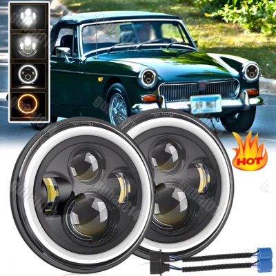 Pair Fit for MG Midget 1969-1979 7inch Round Projector LED Headlights Hi-Lo Beam - Image 1 of 4
