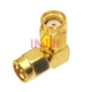 Adaptador de ángulo recto codo RP SMA chapado en oro de 50 ohmios macho a SMA macho de 90 grados - Imagen 1 de 6