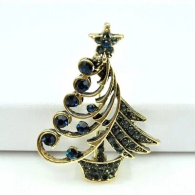 Broche prendedor de árbol de Navidad con pedrería de cristal broches azules para regalos de regalo  Foto 1 de 4