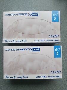 Two boxes x Sempercare Velvet Powder & Latex Free Gloves Size 6-7 SMALL 100 pack