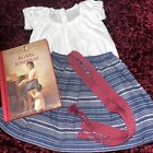 American Girl Josefina School Outfit Dress Skirt Camisa Top Blouse Belt And Book