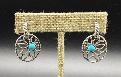 Pendientes colgantes CAROLYN POLLACK-plata esterlina texturizada SW turquesa flor Foto 1 de 4