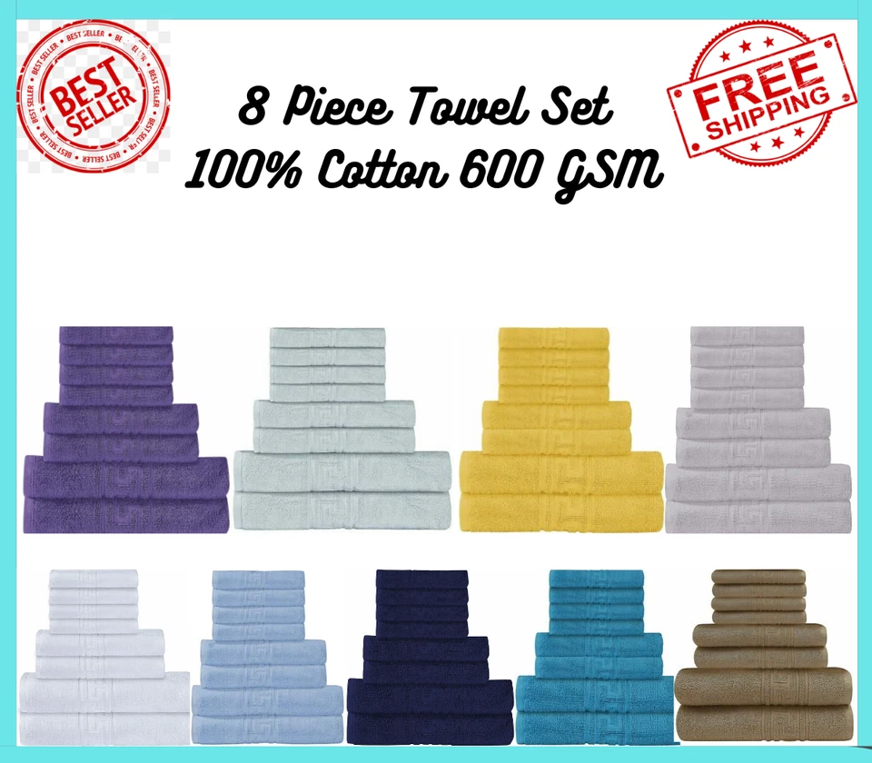 DIVINE TEXTILES Luxury 8 Piece Bale Set 100% Egyptian Cotton Towel 4 Face, 2 Hand & 2 Bath Towel