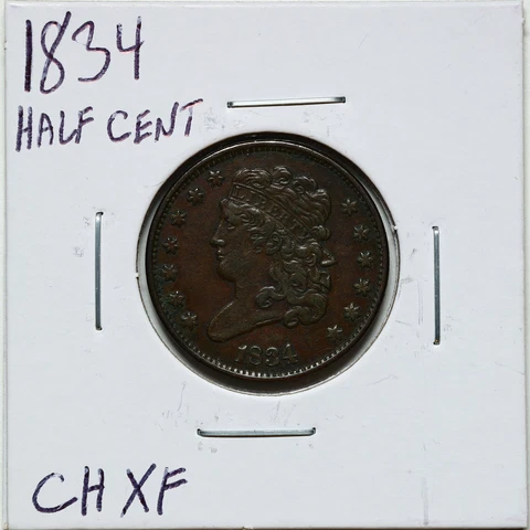 1834 1/2C Classic Head Half Cent in Choice XF Condition #10139 Cover