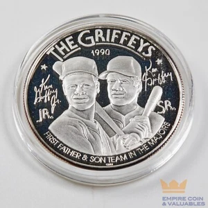 1990 Ken Griffey Sr. & Jr. Collector's 1oz 999 Silver  Medallion w/COA *S - Picture 1 of 4