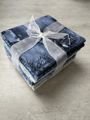 Moda Blizzard Blues Fat Quarter Bundle Frozen Pond Christmas Tree Snow Fabric - Image 1 of 4