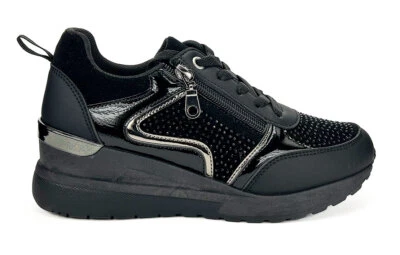 TIGLIO RAMBLAS 6112 BRONZO NERO SCARPE DONNA SNEAKERS LACCI E ZIP - Image 1 of 4