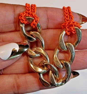 Taramanda Naranja Collar Pendientes Conjunto Joyería Cadena Moda Mujer Perforado Foto 1 de 4