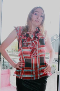 River Island Checked Lumberjack Look Sheer Light Shirt frill blouse 12 Eu 38 - Picture 1 of 15