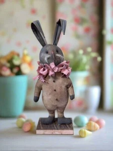 Handcrafted by Michelle Spring Easter Ruffles Collar Cream Bunny on Stand - Picture 1 of 4