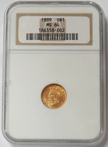 1889 GOLD $1 DOLLAR PRINCESS HEAD COIN NGC MINT STATE 64 Cover