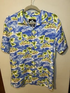 Corona Hawaiihemd Blau Strand Tropical Island Bier Knopfleiste Herren Medium - Bild 1 von 5