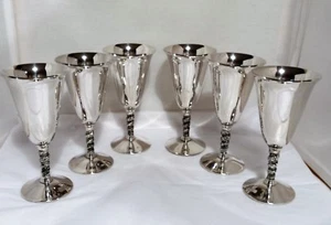 FALSTAFF SPAIN SILVERPLATE 7" CHALICES GOBLETS VINE TWIST STEM - Picture 1 of 8