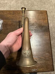 Civil War Brass Bugle Horn Patina Solid Metal Collector Military Army BLEMISH - Picture 1 of 21