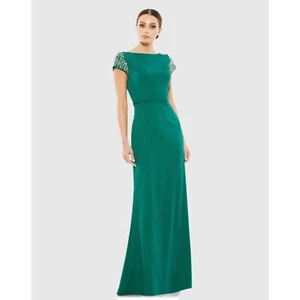 Robe neuve avec étiquette Mac Duggal vert émeraude manches bonnet colonne bateau taille 4 - Photo 1 sur 8