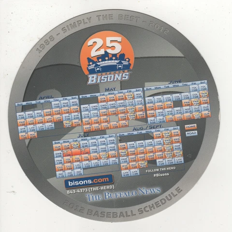 2012 Buffalo Bisons Magnetic Schedule Cover