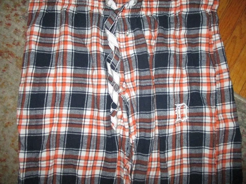 DETROIT TIGERS FLANNEL PAJAMA PANTS Plaid Sewn Logo Unisex LARGE Cover