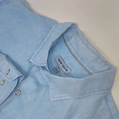 Peter Millar Mens Blue Crown Linen Shirt Long Sleeve Button Up Size XXL - Image 1 of 4