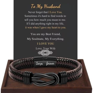 To My Husband Love You Forever Leather Braided Bracelet Wristband Gifts For Him - Picture 1 of 9