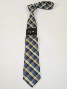 Corbata para hombre Nicole Miller clásica tejida sensación sedosa #Nicole-3 amarillo azul a cuadros - Imagen 1 de 5