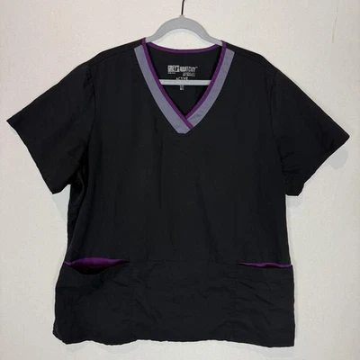 Grey's Anatomy by Barco Scrub Top Womens 3XL Black V-Neck Active Pockets Piping - Image 1 of 4