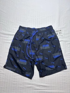 PUMA Men's Swim Trunks Graphic Print Mesh Lined, 8" Black Blue  Sz Small - Picture 1 of 9