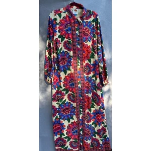 Farm Rio Anthropologie Maxi Dress Floral Bohemian Button Front Size L Pockets - Picture 1 of 12