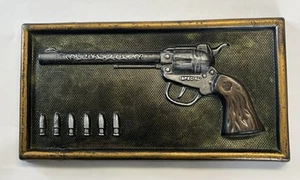 MCM Cast Aluminum Revolver & 6 Bullets Garo Art Metal Casters Colt 6 Shot Plaque - Picture 1 of 7