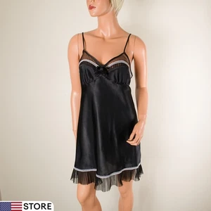 💖 Camisón MORGAN TAYLOR Negro Chemise Camisón M Lencería Satinada Acordeón Dobladillo - Imagen 1 de 11
