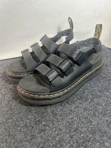 Dr. Martens Soloman Men Sz 8 Black Hydro Leather Open Toe Buckle Sandals - Picture 1 of 7