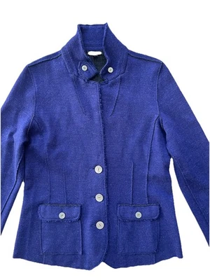 Blazer EILEEN FISHER L Cárdigan Lana Merino Doble Punto Botón Delantero Púrpura Foto 1 de 4