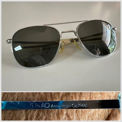 1970s American Optical AO 5 1/2 Aviator Sunglasses Shiny Chrome Pilot UV  VTG - Image 1 of 4