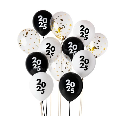 Paquete de globos de látex Graduación 2025 blanco y negro | Confeti dorado | Graduación... Foto 1 de 4