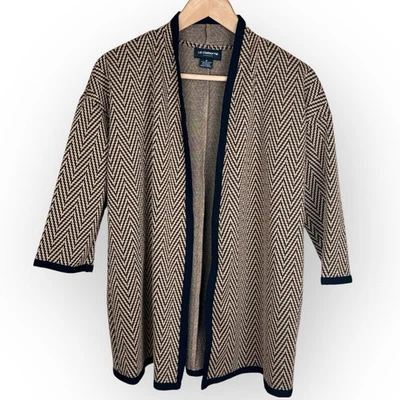 Cárdigan Liz Claiborne Carrera Frente Abierto con Cierre Negro Marrón Chevron Talla Pequeña Foto 1 de 4