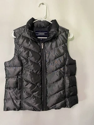 Lands End Women’sDown Puffer Vest Quilted Full Zip Gray Metallic Sz Medium - Image 1 of 4