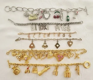 Lot of 6 Vintage Charm Bracelets Souvenir Hearts Graziano Bluebirds Letters - Picture 1 of 15