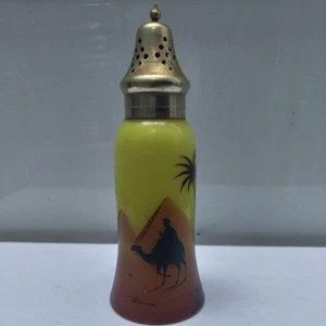 VINTAGE HANDPAINTED GLASS SUGAR SIFTER - DESERT & CAMELS - EPNS TOP - Picture 1 of 6