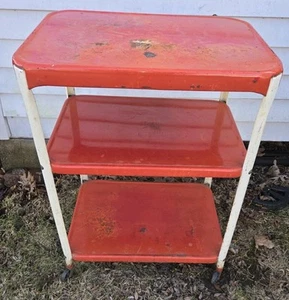 Vintage MCM Metal 3 Tier Cosco Metal Rolling Kitchen Cart Red with Wheels - Picture 1 of 10